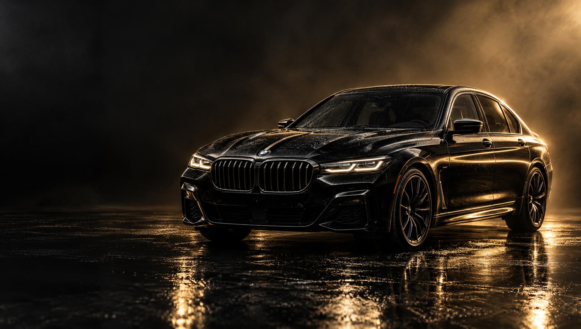 Black luxury car with water beading on freshly detailed paint